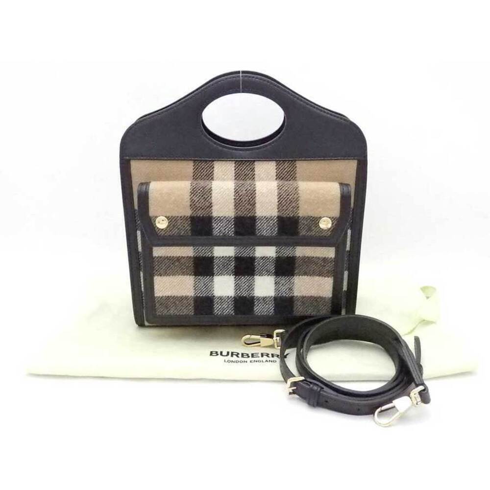 Burberry Tan Beige black bag Check leather wool Nova shoulder - Picture 2 of 4
